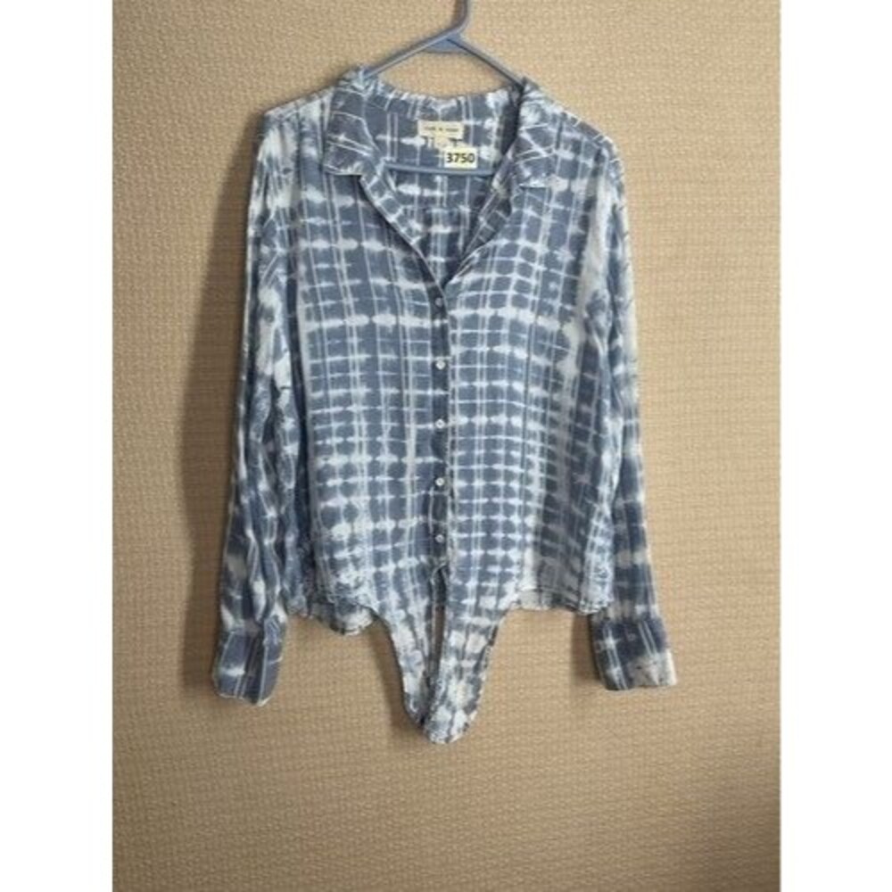 Anthropologie Cloth & Stone Tie Dye Knot Front Button Blouse‎ Shirt Women Size L - Picture 8 of 10